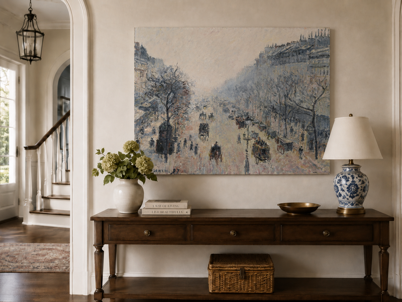 Landscape Oil Painting - Misty Paris Boulevard Street Scene