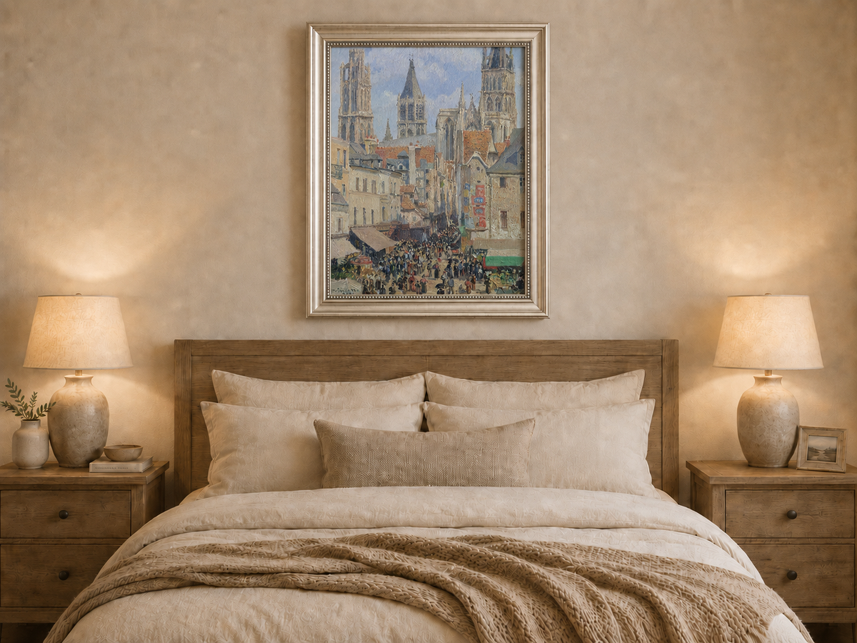 Landscape Oil Painting - Rouen Cathedral Market Street View