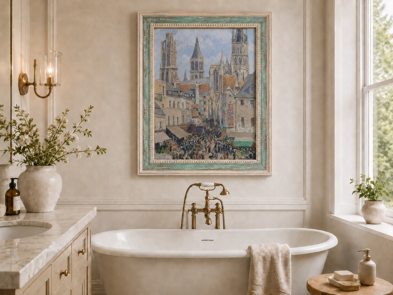 Landscape Oil Painting - Rouen Cathedral Market Street View