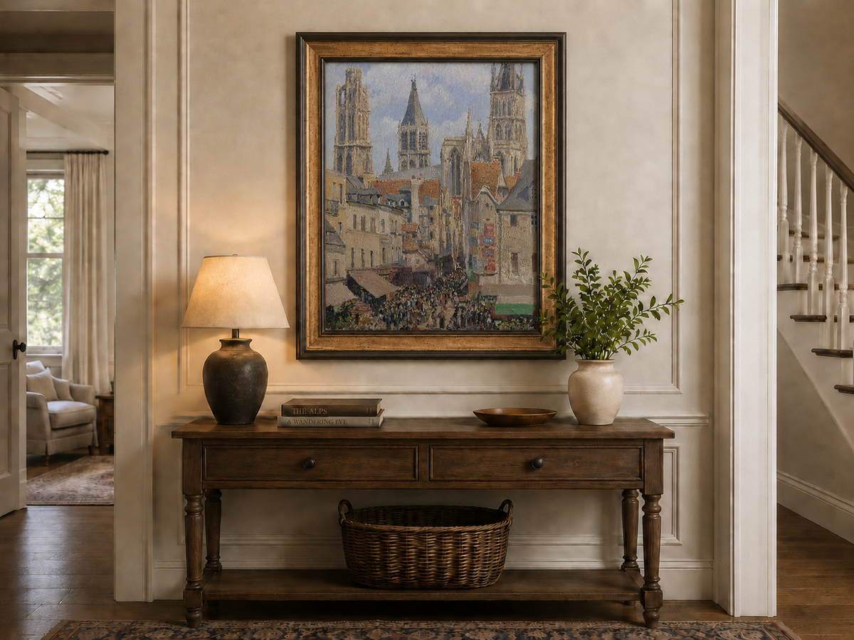 Landscape Oil Painting - Rouen Cathedral Market Street View