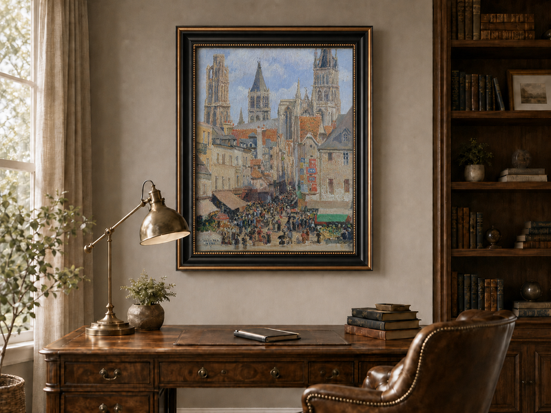 Landscape Oil Painting - Rouen Cathedral Market Street View