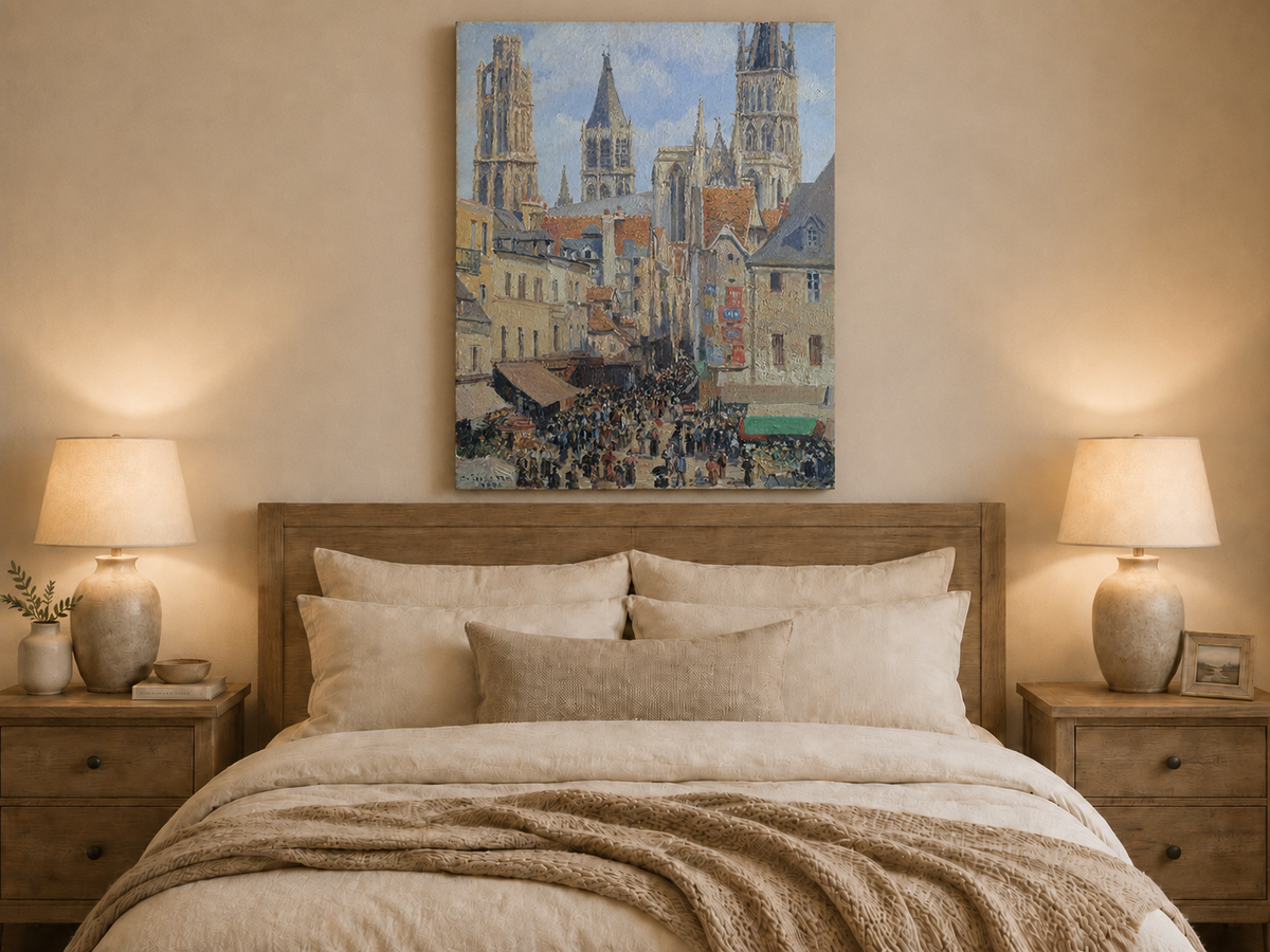 Landscape Oil Painting - Rouen Cathedral Market Street View