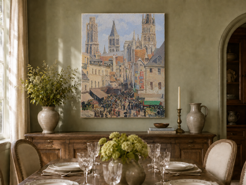 Landscape Oil Painting - Rouen Cathedral Market Street View