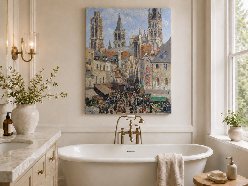 Landscape Oil Painting - Rouen Cathedral Market Street View