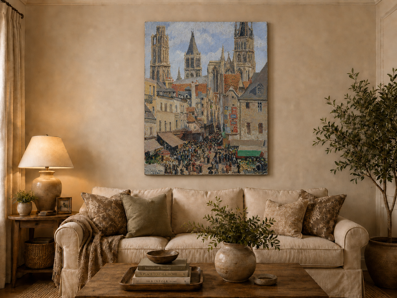 Landscape Oil Painting - Rouen Cathedral Market Street View
