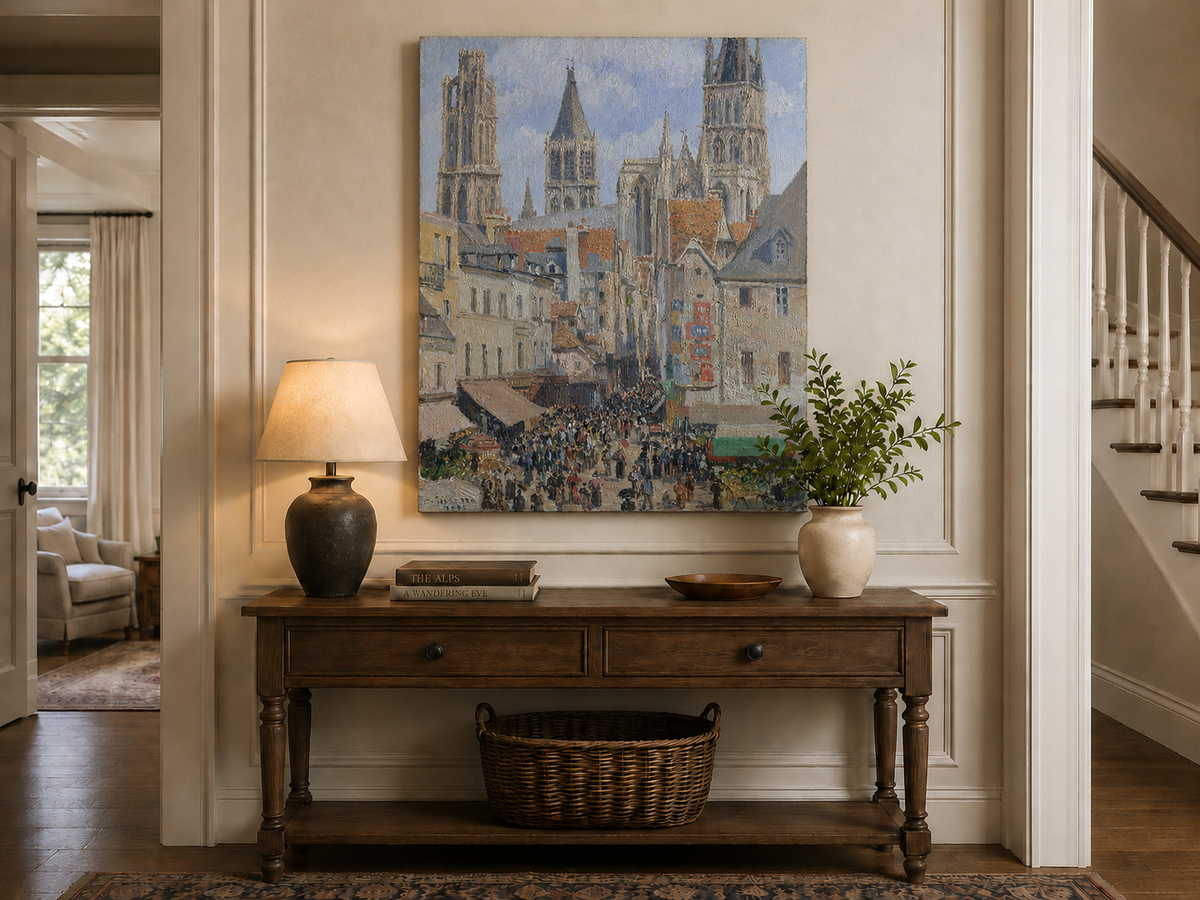 Landscape Oil Painting - Rouen Cathedral Market Street View