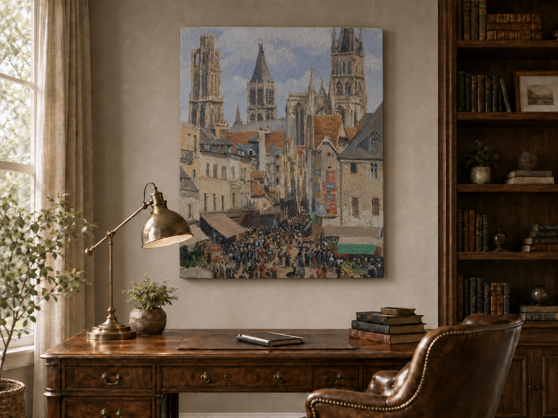 Landscape Oil Painting - Rouen Cathedral Market Street View