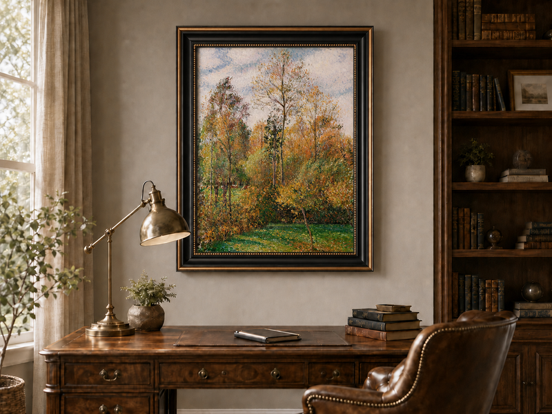 Peinture à l'huile de paysage - Rivière printanière avec pêcheur et arbres