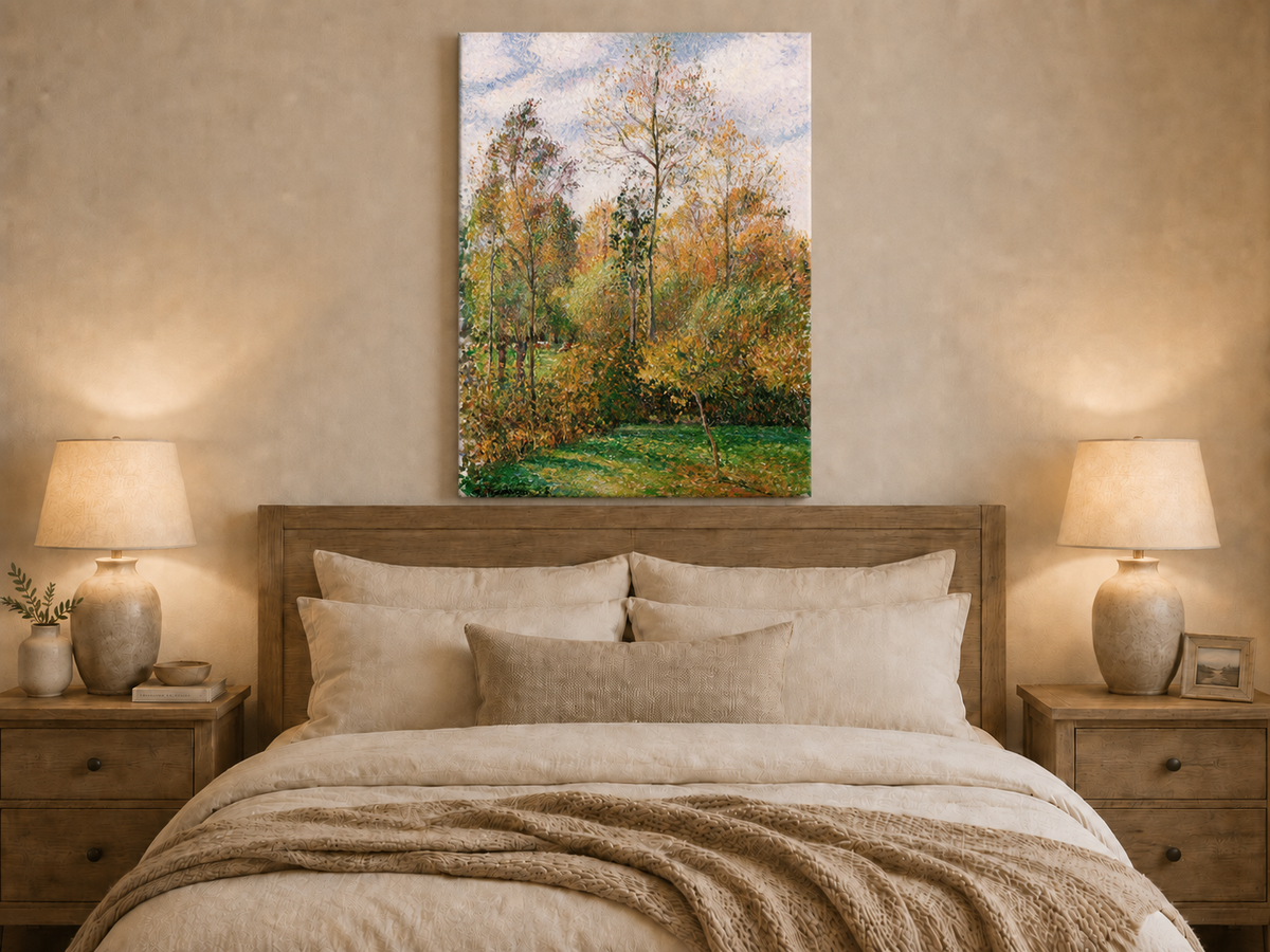 Peinture à l'huile de paysage - Rivière printanière avec pêcheur et arbres