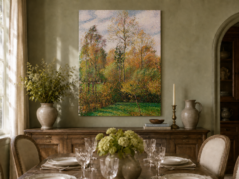 Peinture à l'huile de paysage - Rivière printanière avec pêcheur et arbres