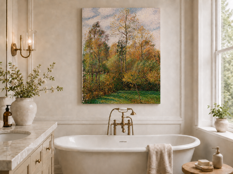 Peinture à l'huile de paysage - Rivière printanière avec pêcheur et arbres