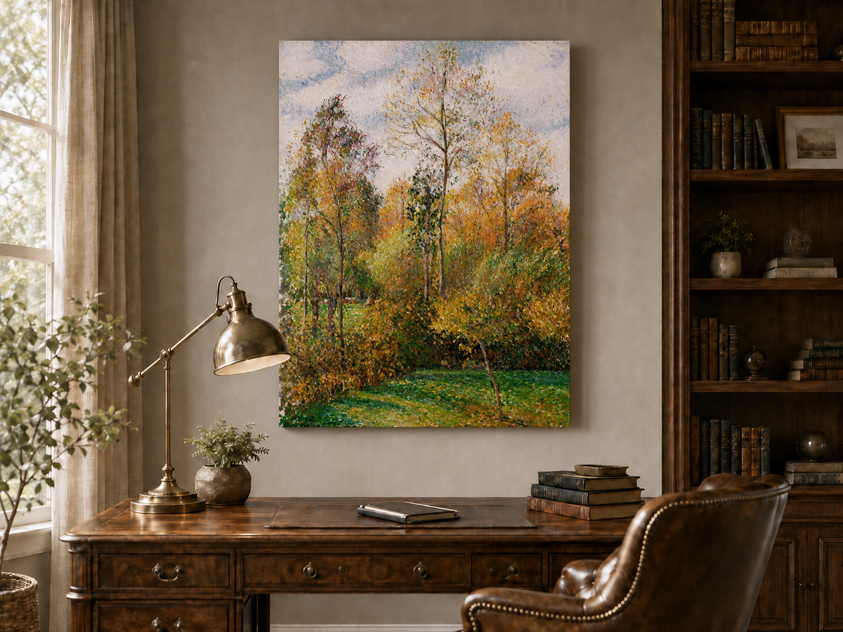 Peinture à l'huile de paysage - Rivière printanière avec pêcheur et arbres