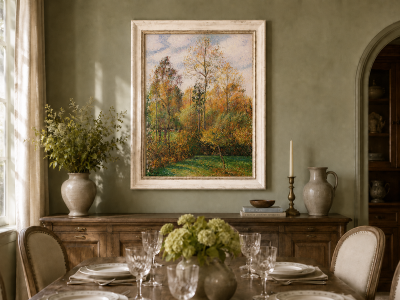 Peinture à l'huile de paysage - Rivière printanière avec pêcheur et arbres