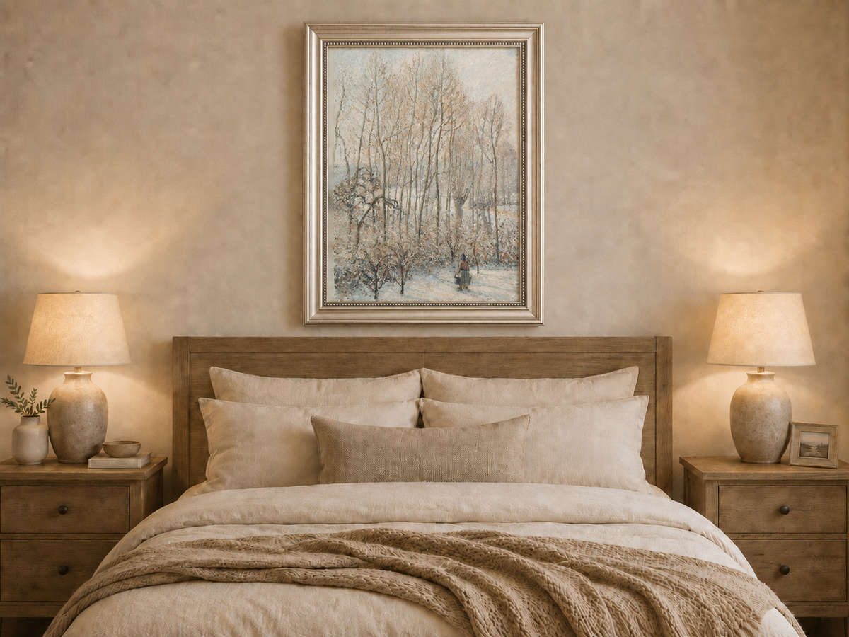 Peinture à l'huile de paysage - Rivière printanière avec pêcheur et arbres