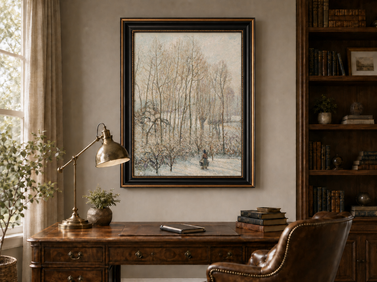 Peinture à l'huile de paysage - Rivière printanière avec pêcheur et arbres