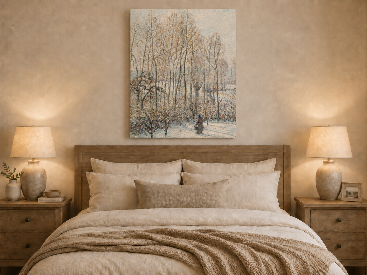 Peinture à l'huile de paysage - Rivière printanière avec pêcheur et arbres