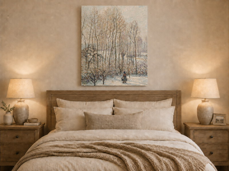 Peinture à l'huile de paysage - Rivière printanière avec pêcheur et arbres