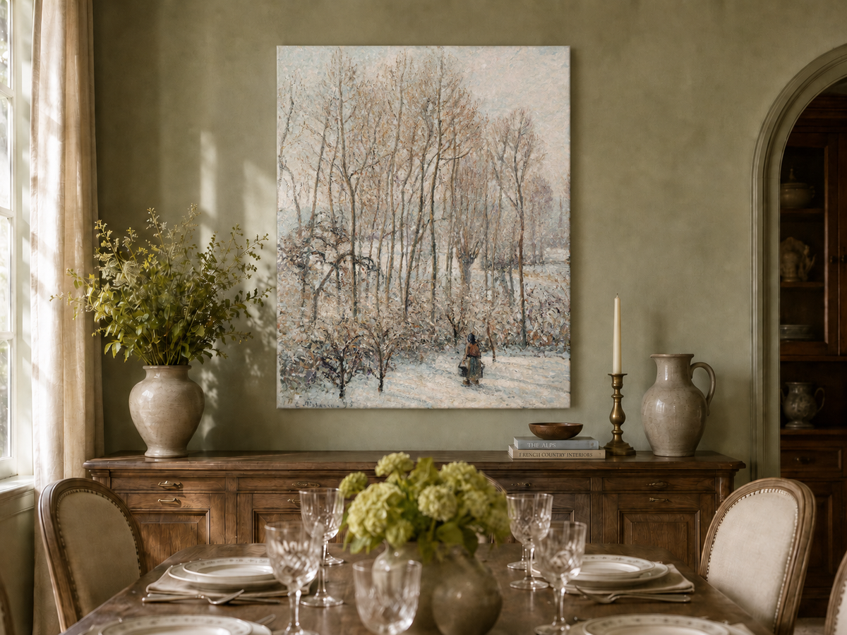 Peinture à l'huile de paysage - Rivière printanière avec pêcheur et arbres