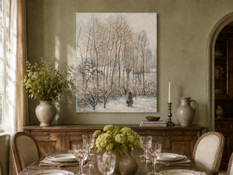 Peinture à l'huile de paysage - Rivière printanière avec pêcheur et arbres