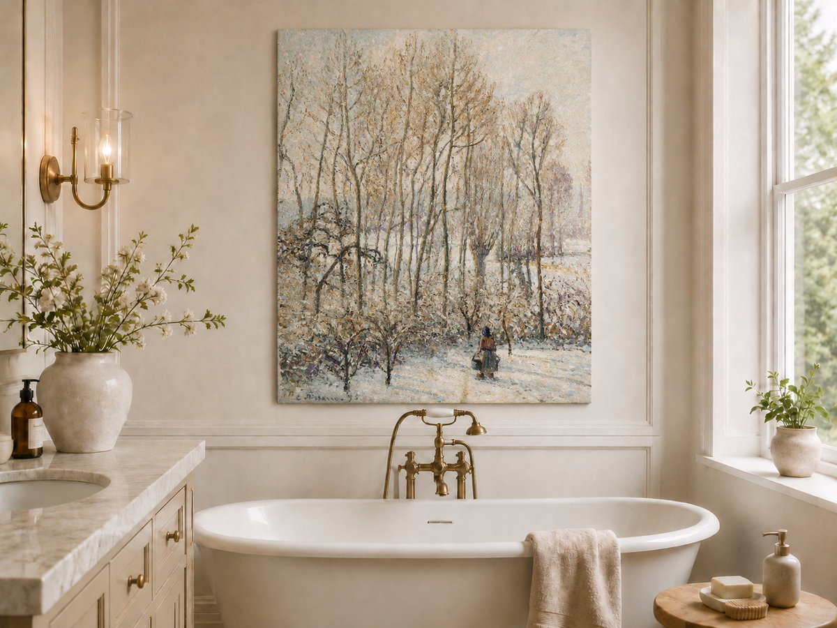 Peinture à l'huile de paysage - Rivière printanière avec pêcheur et arbres