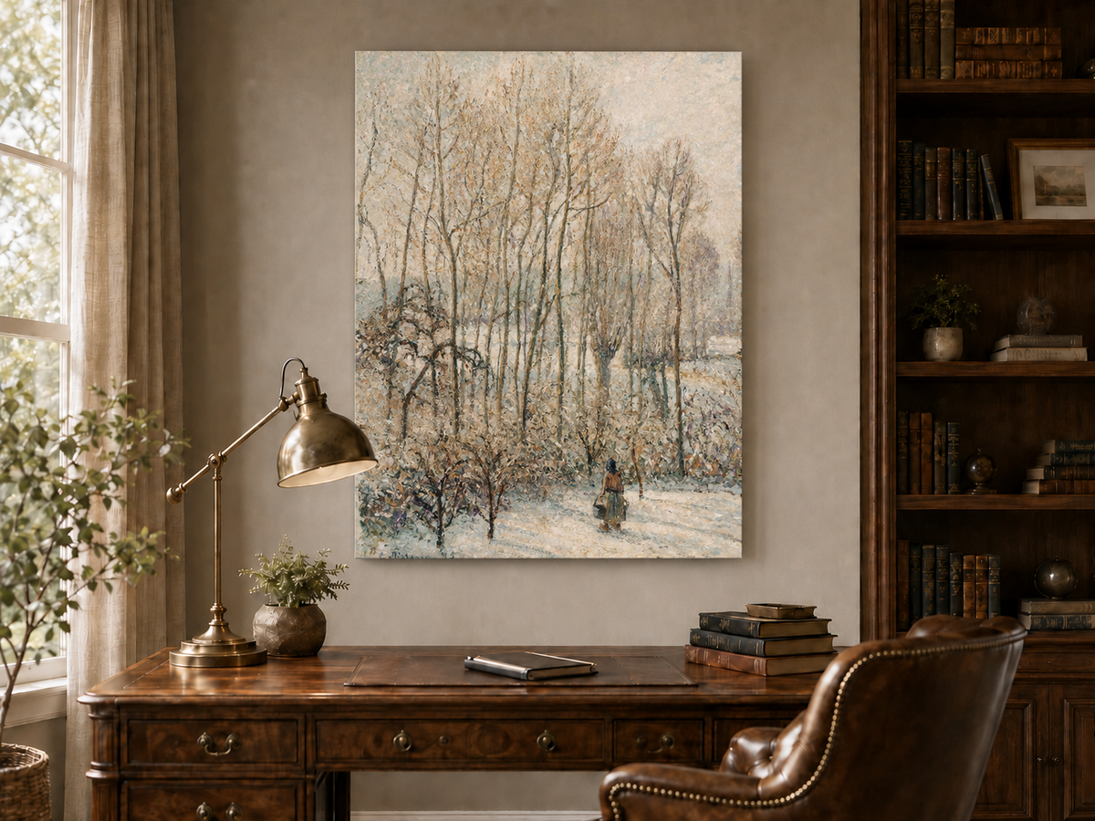 Peinture à l'huile de paysage - Rivière printanière avec pêcheur et arbres