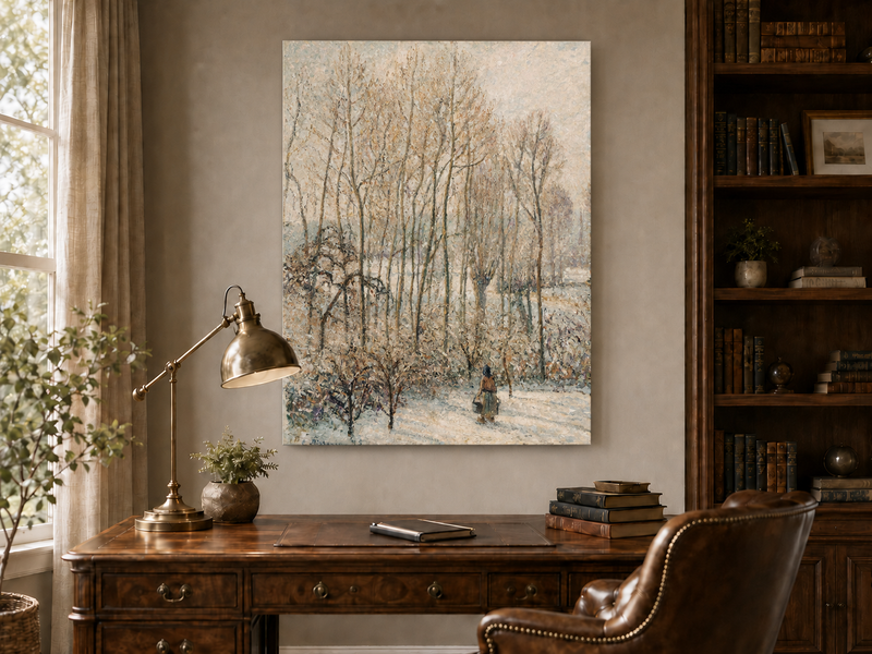 Peinture à l'huile de paysage - Rivière printanière avec pêcheur et arbres