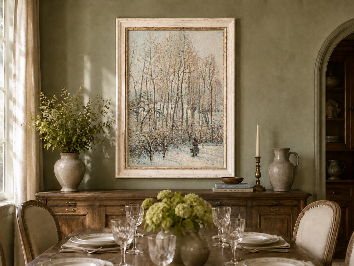 Peinture à l'huile de paysage - Rivière printanière avec pêcheur et arbres