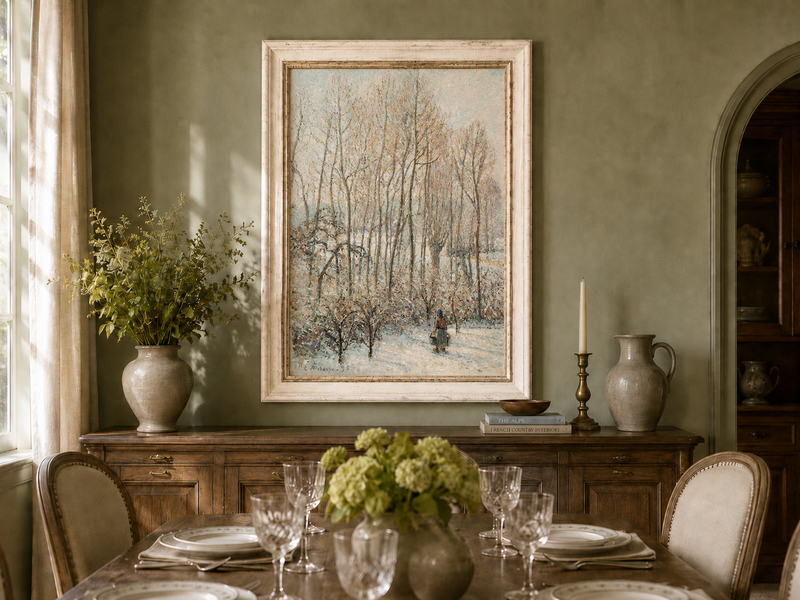 Peinture à l'huile de paysage - Rivière printanière avec pêcheur et arbres
