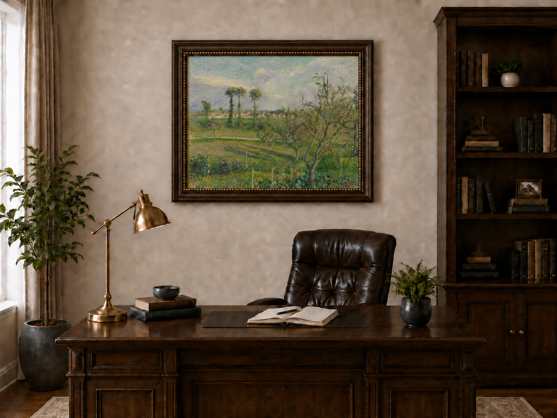 Landschaft Ölgemälde - Landschaft, Obstgarten, Dorf