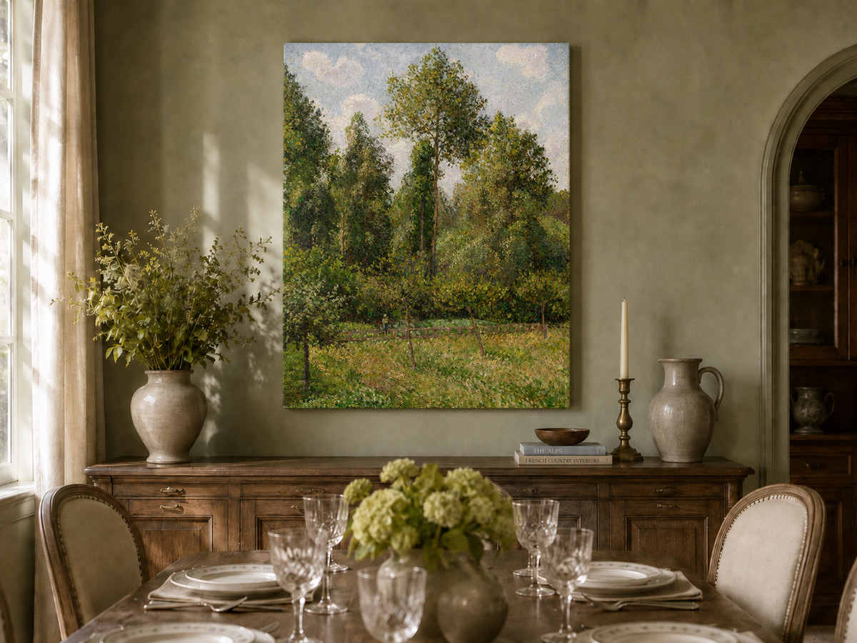 Peinture à l'huile de paysage - Rivière printanière avec pêcheur et arbres