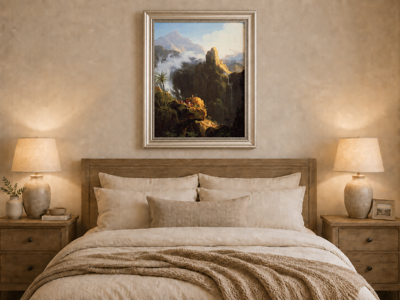Peinture à l'huile de paysage - Rivière printanière avec pêcheur et arbres