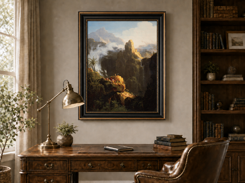 Peinture à l'huile de paysage - Rivière printanière avec pêcheur et arbres
