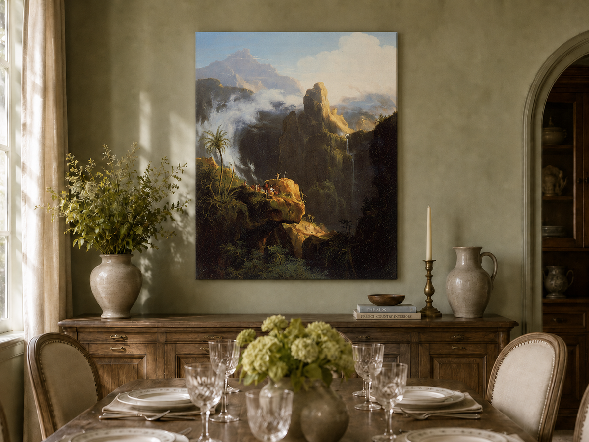 Peinture à l'huile de paysage - Rivière printanière avec pêcheur et arbres