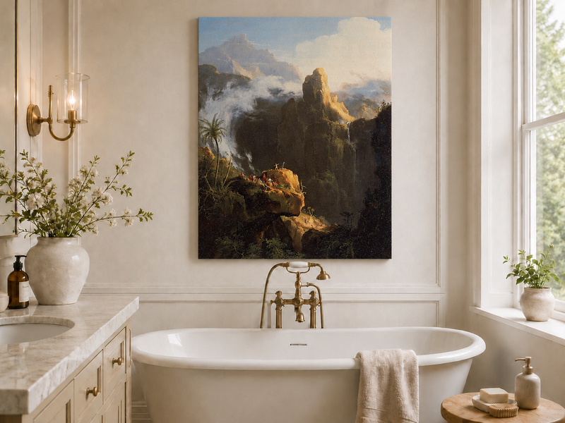 Peinture à l'huile de paysage - Rivière printanière avec pêcheur et arbres