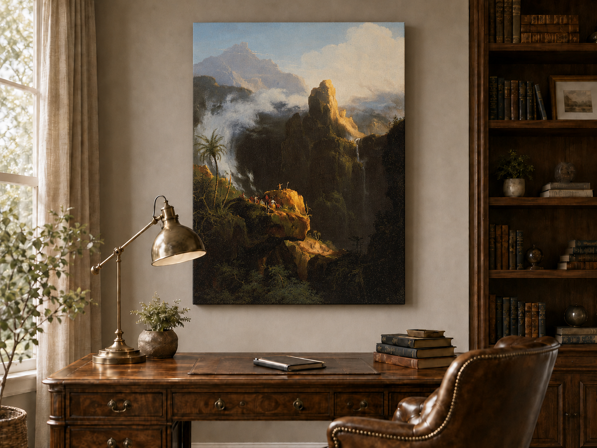 Peinture à l'huile de paysage - Rivière printanière avec pêcheur et arbres