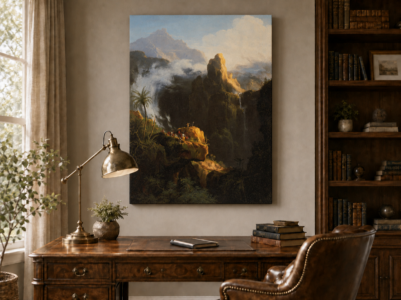 Peinture à l'huile de paysage - Rivière printanière avec pêcheur et arbres