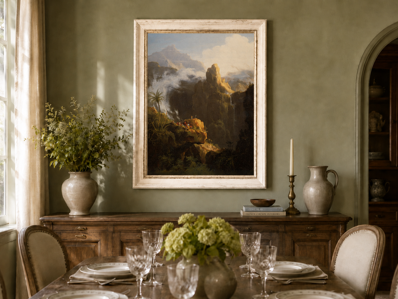 Peinture à l'huile de paysage - Rivière printanière avec pêcheur et arbres
