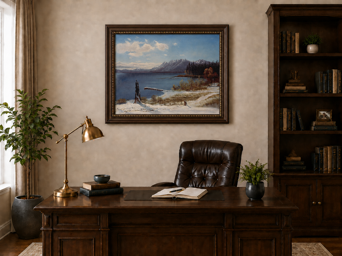 Landscape Oil Painting - Hand-Painted Snowy Lake Mountain View
