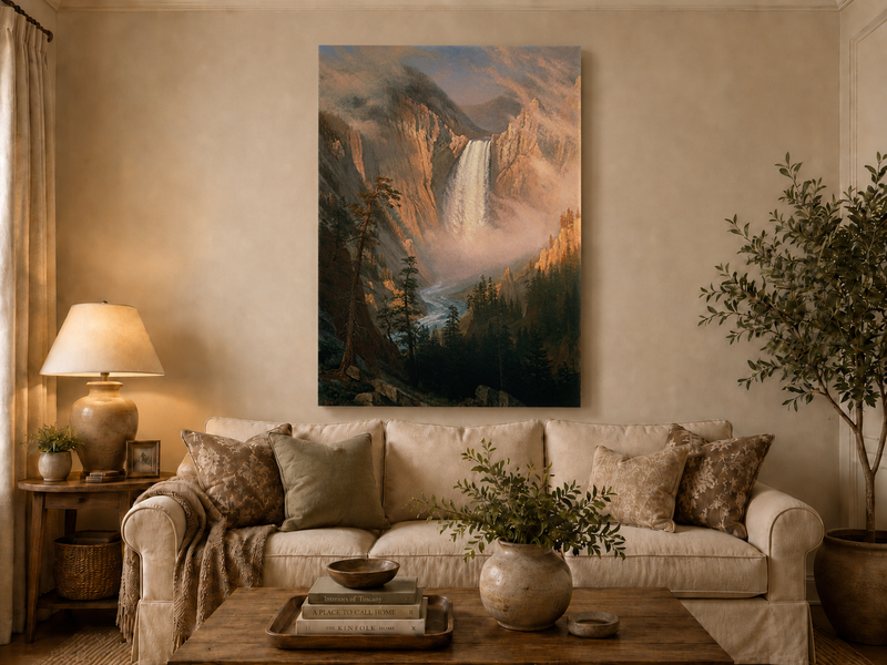 Landscape Oil Painting - Hand-Painted Yosemite Waterfall Mist