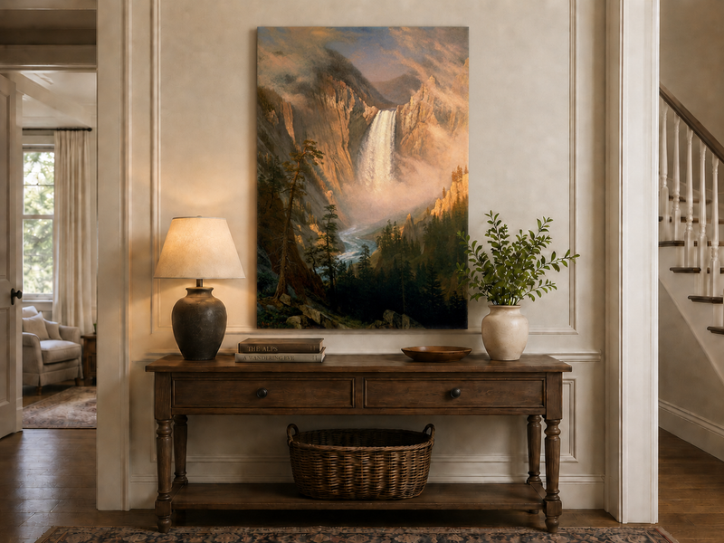 Landscape Oil Painting - Hand-Painted Yosemite Waterfall Mist