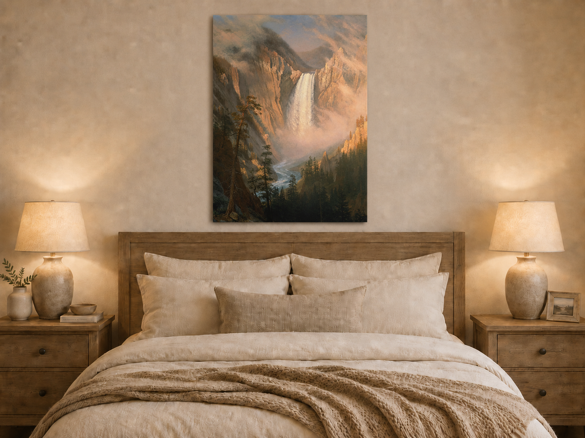 Landscape Oil Painting - Hand-Painted Yosemite Waterfall Mist