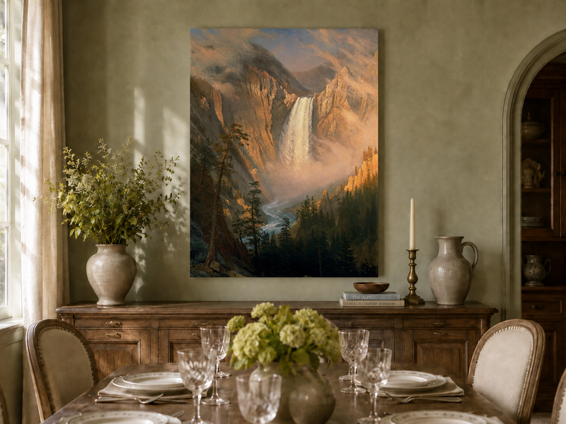 Landscape Oil Painting - Hand-Painted Yosemite Waterfall Mist