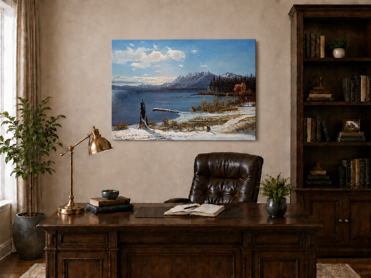 Landscape Oil Painting - Hand-Painted Snowy Lake Mountain View