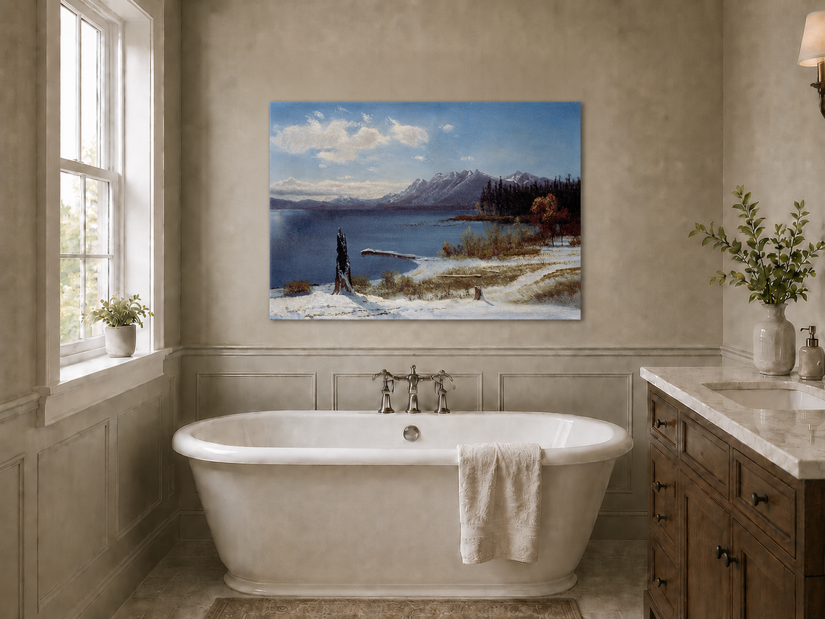 Landscape Oil Painting - Hand-Painted Snowy Lake Mountain View