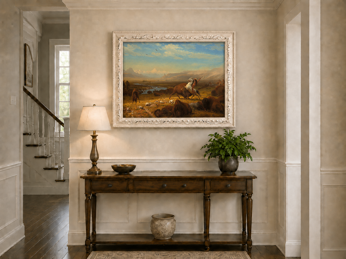 Peinture à l'huile de paysage - Chasse au bison - Décoration murale