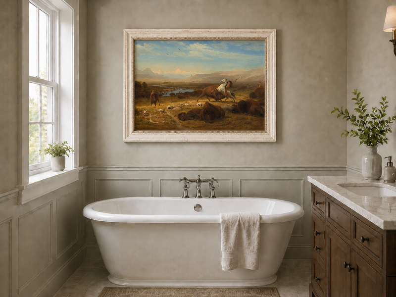 Peinture à l'huile de paysage - Chasse au bison - Décoration murale