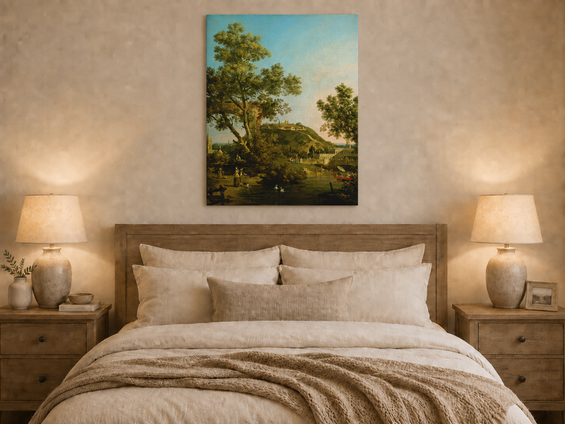 Landscape Oil Painting - Classical Garden Bridge and Hill