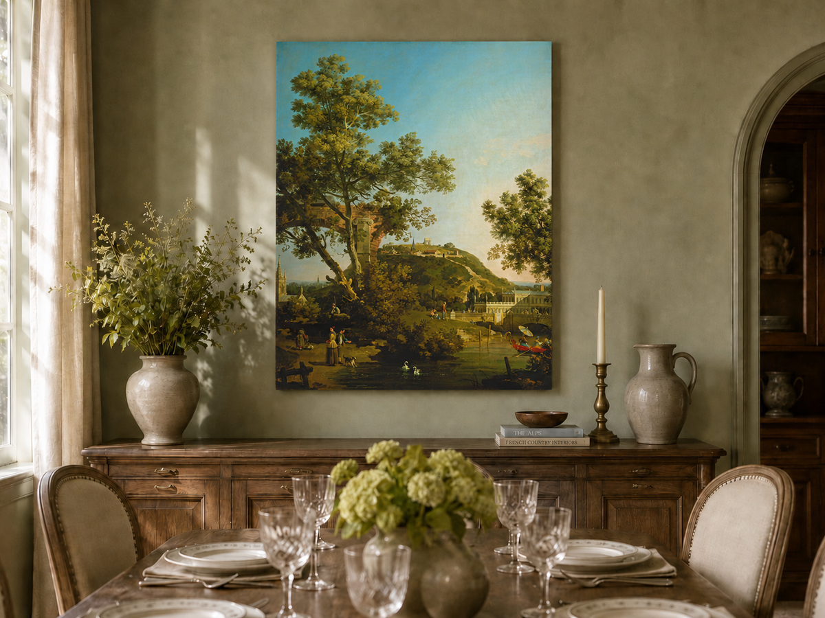 Landscape Oil Painting - Classical Garden Bridge and Hill
