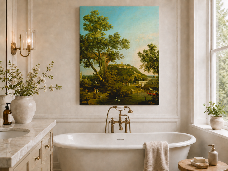 Landscape Oil Painting - Classical Garden Bridge and Hill