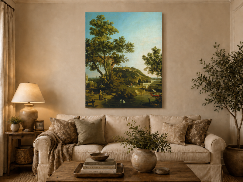 Landscape Oil Painting - Classical Garden Bridge and Hill